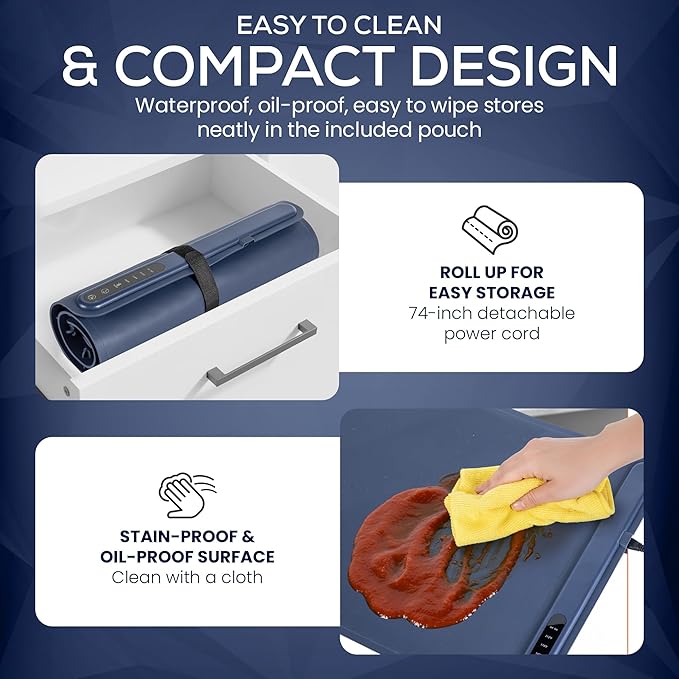 Cozy Chef's Kitchen Foldable Food Warming Mat with Full Surface Heating in 10sec – Portable Heating Pad with 6 Level Adjustable Temperature & 6H Timer for Buffet, Party, Gathering, Daily Use | 35"x16"