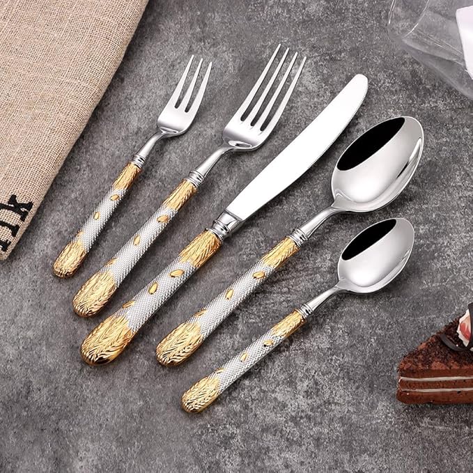 Luxury 20-Piece Wheat Ear Design Silverware Set, Premium 18/10 Stainless Steel Flatware, Serving 4. (Gold & Silver)