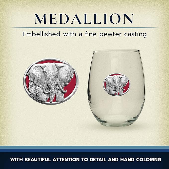 Heritage Pewter Elephant Stemless Glass Goblets – Set of 2 | 15 OZ Goblet Wine Glasses | Expertly Crafted Pewter Glass