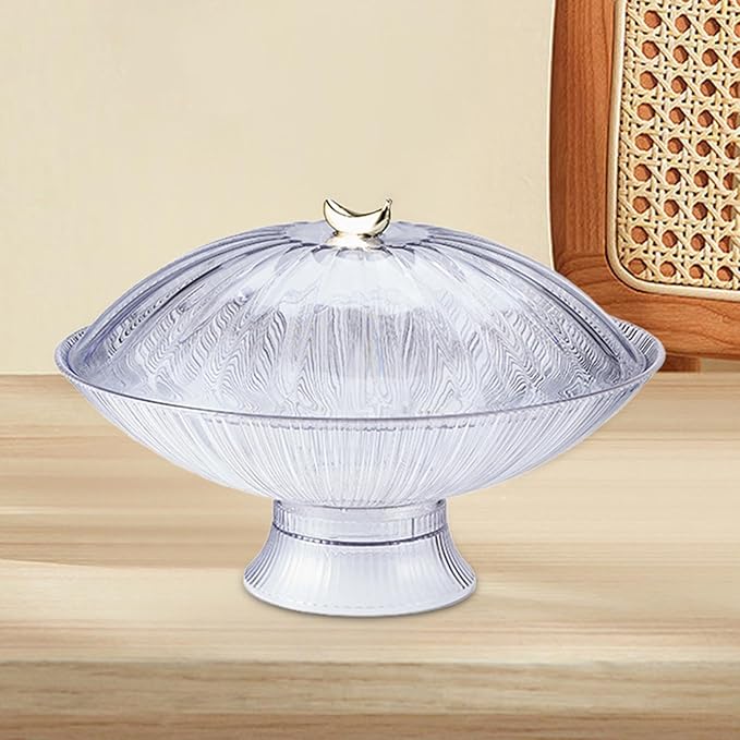 Serving Tray Footed Cake Plate Organizer Decorative Holder W/Lid Nuts Dessert Storage Tray Fruit Plate for Household Tabletop, Silver/284 (Color : Transparent)