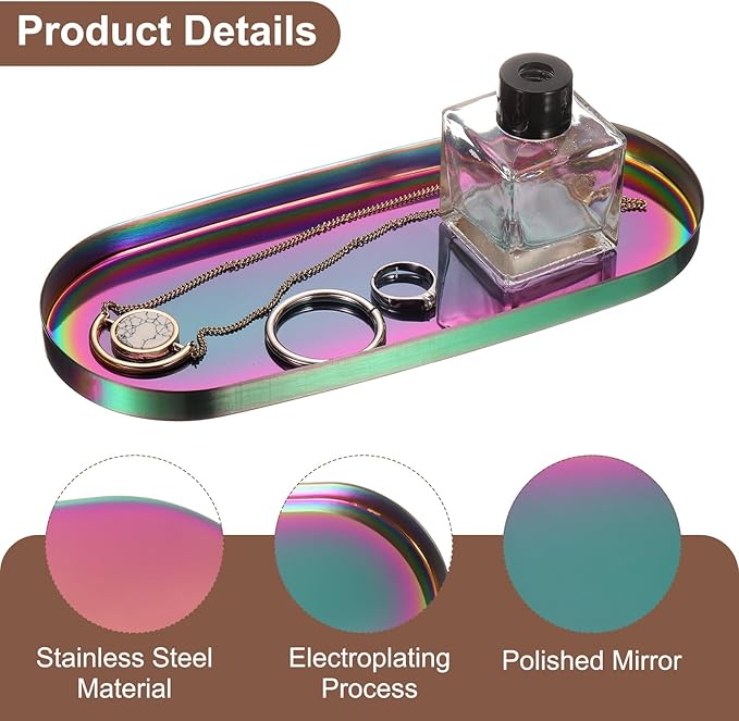 uxcell Rectangle Serving Trays, 4 x 9inch Metal Serving Platter Board Bathroom Tray for Coffee Party Home Decor Cheese Dish Cake Dessert, Colorful