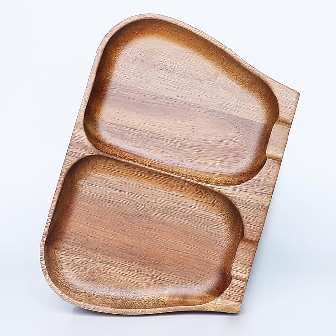 Large Acacia Wood Spoon Rest, Double Wooden Spoon Holder With Non Slip Silicone Feet, Handmade Kitchen Rest for Kitchen Countertop (Brown)