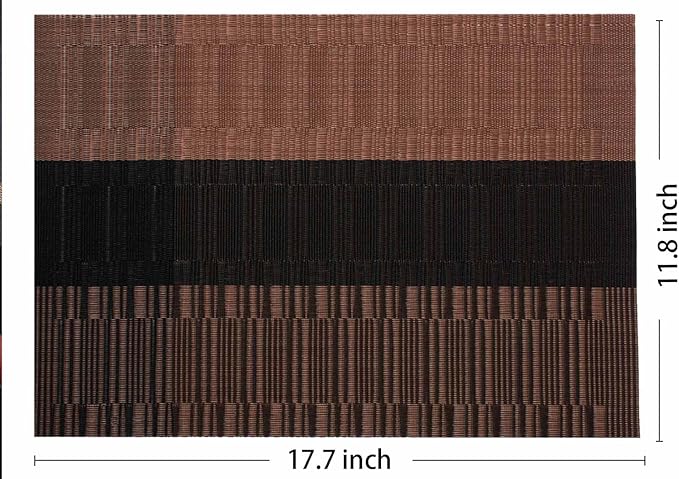 AHHFSMEI Placemats for Dining Table Set of 8 Woven Vinyl Plastic Place Mats Non-Slip Heat Insulation Stain Resistant Table Mats Washable Easy Clean Placemats (Multi Brown 8)