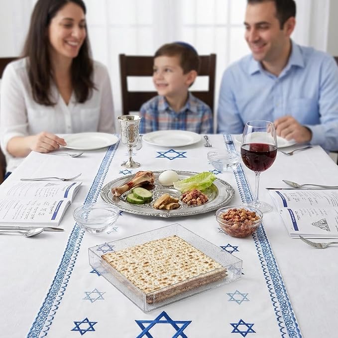 Rite Lite Square Clear Matzah Tray Jerusalem Design with Glitter - Passover Gifts, Passover Matzah Tray, Clear Matzah Tray, Transparent Matzah Tray, Jerusalem Matzah Tray for Passover