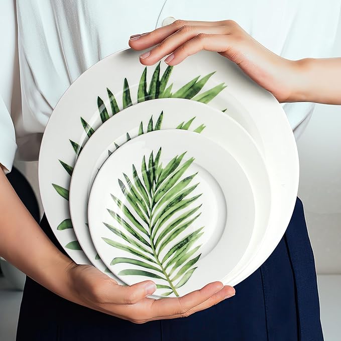 IQCWOOD 8 Inch Porcelain Dinner Plates, 6 Piece Salad Plates Set, Dessert Appetizer Flat Plates, Modern Round Plate