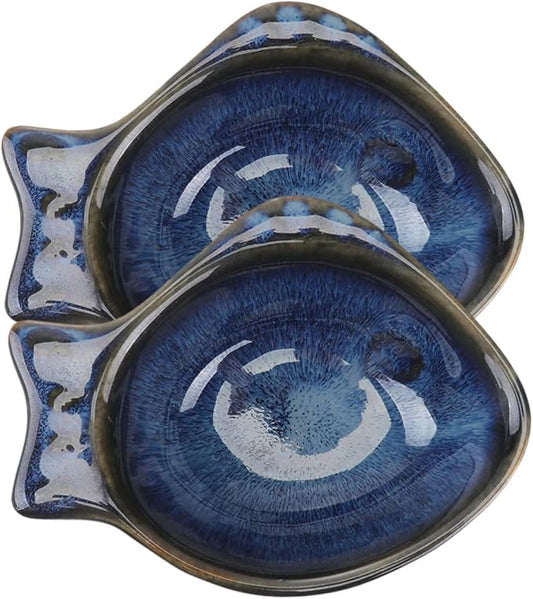 2pcs Ceramic Saucer Flatware Tray Plates Dipping Sauce Bowl Ceramic Dip Dish Side Dish Tableware Appetizer Plate Utensil Tray Sushi Making Kit Wasabi Spices Ceramics Mini, Blue
