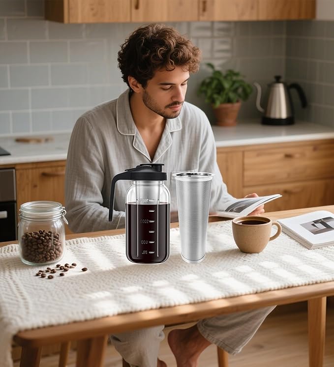 Cold Brew Coffee Filter, 304 Stainless Steel Food Grade, Coffee Maker, Tea Maker,Water Filter, Ultra Fine Mesh Wide Mouth Mason Jar (64Oz)