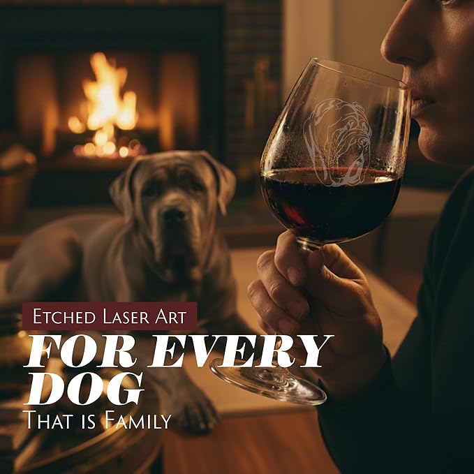 Etched Laser Art Personalized Dog Themed Etched Wine Glass - Custom Dog Breed Wine Glasses, Ideal for Pet Lovers, Unique Birthday Gift for Men & Women, Personalized Gift - Neapolitan Mastiff, 12.75 oz