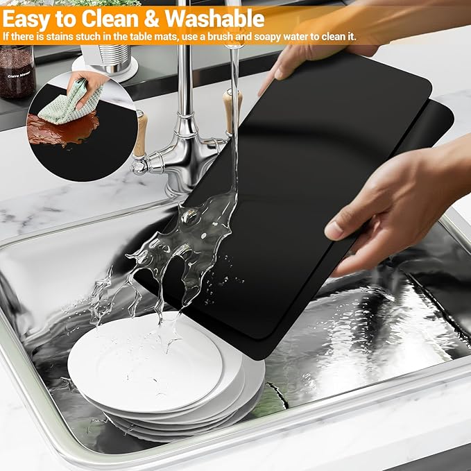 Silicone Counter Mat 40x60cm 2 Pack - High-Temp Resistant, Non-Slip Waterproof Pad for Kitchen Countertops, Sink & Stove (Black)