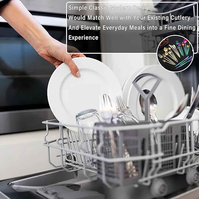 Serving Set Stainless Steel Tableware for 24 PCS, Mirror Polished, Slim Handle Serving Set for 6 for Formal Events, Parties, Food Barbeque, Dishwasher Safe(Rainbow Color,D)