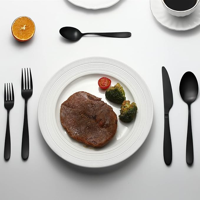 Matte Black Silverware Set for 8, Compralo 40 Pieces Black Flatware Set, Stainless Steel Tableware Cutlery Set Include Fork Spoon Knife, Kitchen Utensil Sets for Home and Restaurant