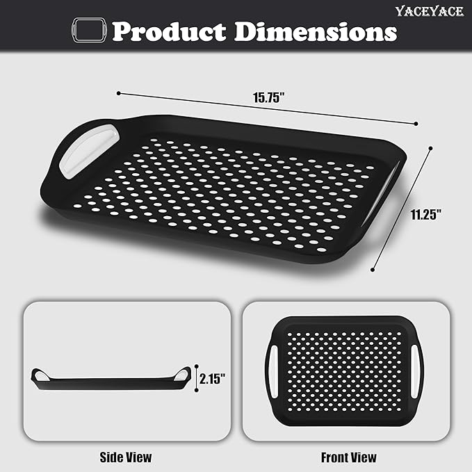 Food Trays, Serving Trays Set, 2 Pack Black Food Trays - Non Slip, Silicone Grippy Dots Lap, Serving Trays for Food, Drink, Fruit, Dessert
