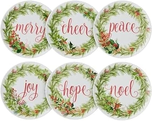 Mikasa Holiday Festive Garland Set of 6 Bone China Lightweight Chip Resistant Appetizer Plates Christmas Party Holiday Entertaining, 7 inch