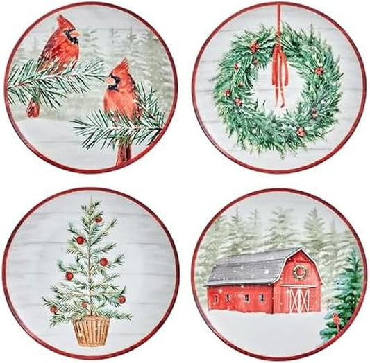 Mikasa Holiday Countryside Christmas Bone China Salad Plates, Set of 4, 9 Inch