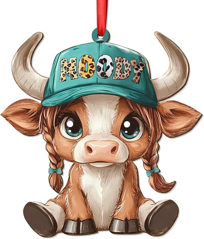 Farm Cow Ornament 2025 – Moody Cow Christmas Ornaments, Funny Western Girls Xmas Tree Decoration for Cow Lovers