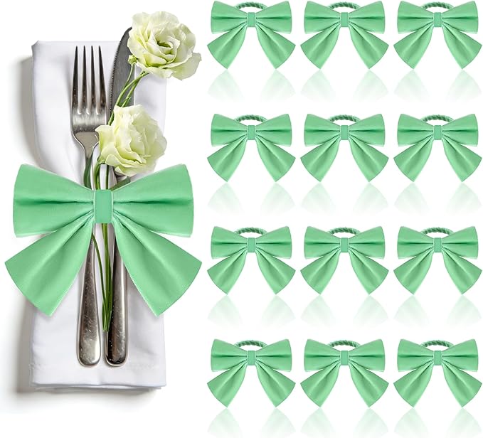 12 Pcs Sage Green Bow Napkin Rings,Wedding Napkin Rings,Velvet Napkin Ring Holders for Holiday Serviette Birthday Anniversary Party Dinner Wedding Dining Tableware Decoration
