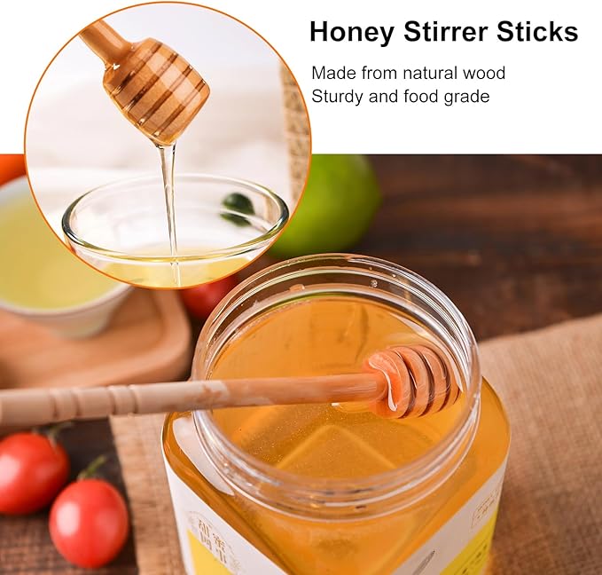 8 Pack Honey Sticks Dipper Set, 6 Inch Honeycomb Stirrer 4 Pcs with Bamboo Honey Spoons 4 Pcs, Mini Wooden Wand for Dispense Jar Drizzle and Wedding Party Decor Favors Gift