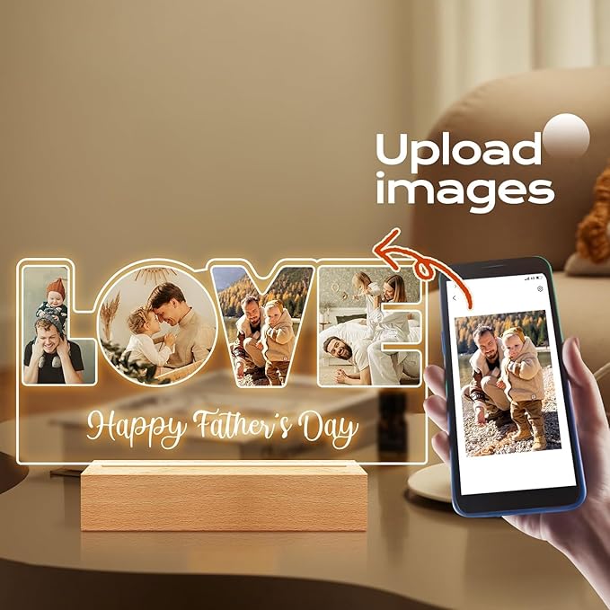 Custom Picture Frames with Photo, Customized Picture Frame, Personalized Photo Frame with Night Light, Christmas Birthday Gifts for Women Men Mom Dad Baby Kid Family
