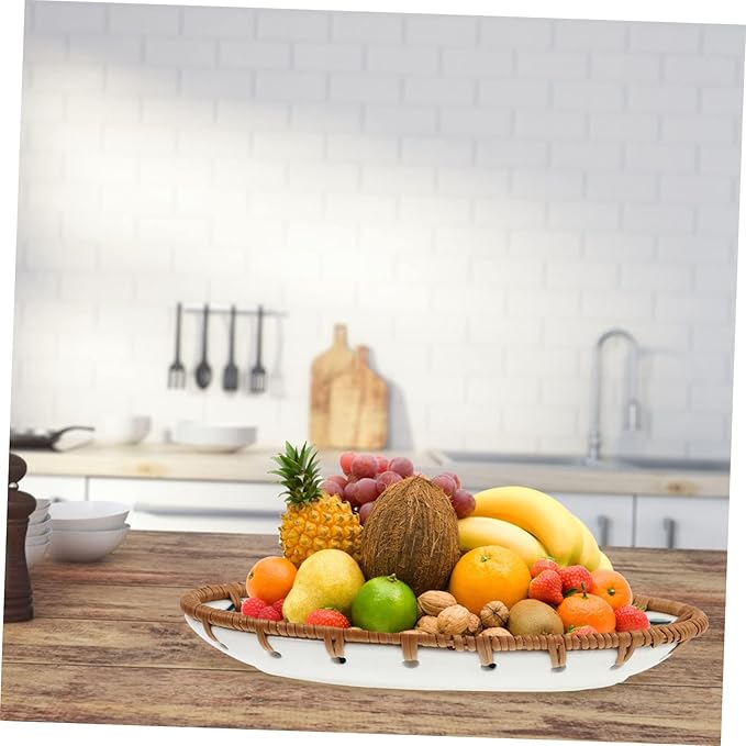 Japanese Style Rattan Serving Plate Ceramic Appetizer Dish Decorative Tray Trays for Kitchen Retro Porcelain
