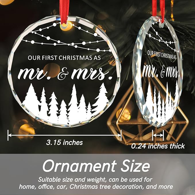 Wedding Gifts for Newlywed Couple Bridal Shower Gifts for Bride 1st Christmas Married Mr and Mrs Gift Just Married Gift for Her Christmas Tree Decoration Glass Round Ornament