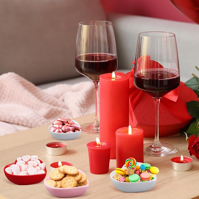 Hushee 12 Pcs Valentine's Day Heart Shaped Bowl Ceramic Candy Dish Multipurpose Salad Appetizer Dipping Sauce Heart Plates for Anniversary Wedding Party(Love,Red, White, Pink)