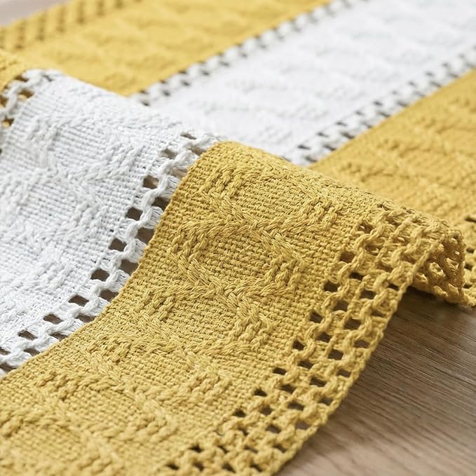 Artoid Mode Yellow Farmhouse Rustic Table Runner, Seasonal Hollow Kitchen Dining Table Decoration for Home Party Decor 12x120 Inch