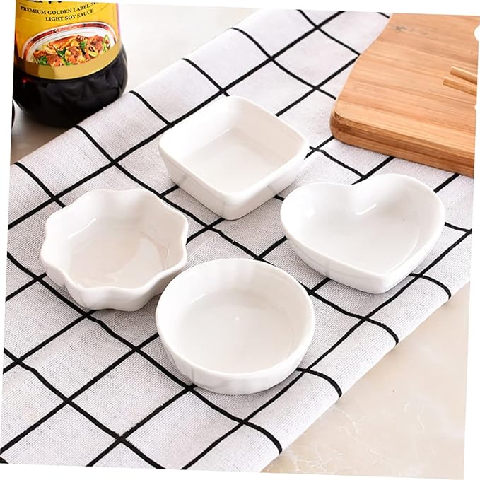 OUNONA 2PCS Square White Ceramic Dipping Dishes Mini Appetizer Plates for Seasoning Sauce for Kitchen Use and Parties