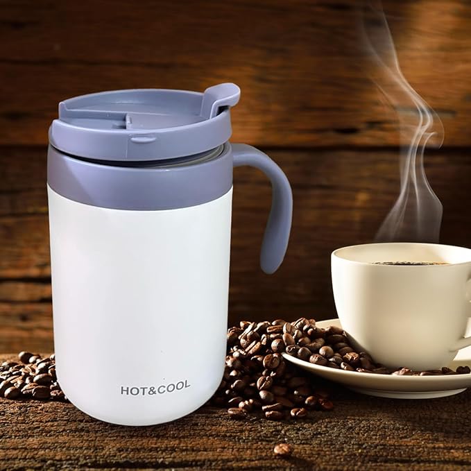Irishom Portable Coffee Maker Stainless Steel Vacuum Insulated Travel Coffee Dripper Set Double Mesh Filter Foldable Design for Camping Office Backpacking (White)