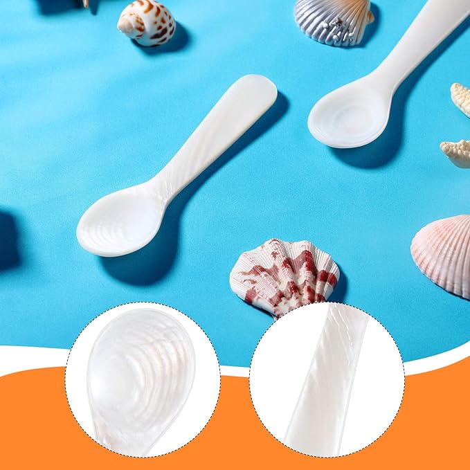 Patelai 2 Pieces Set of Caviar Spoons Mother of Pearl Spoons with Handcraft Round Handle for Caviar, Egg, Ice Cream, Coffee, Kitchen, Restaurant Serving for Valentine Favors (9cm/3.54 Inch)