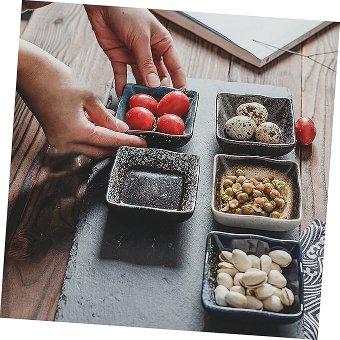 PRETYZOOM 5pcs Vintage Japanese Style Snack Plate Ceramic Sushi Dishes for Dipping Sauces for Appetizers and Side Dishes Random Colors and Designs