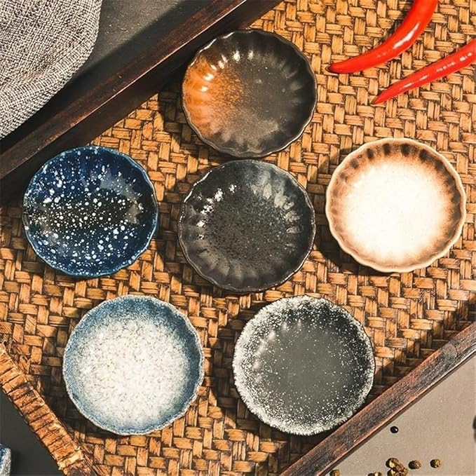 Appetizer Plates Round Sauce Dish Ceramic Seasoning Dish Barbecue Sauce Flavor Plate Home Snack Plate for Condiment(Gold)