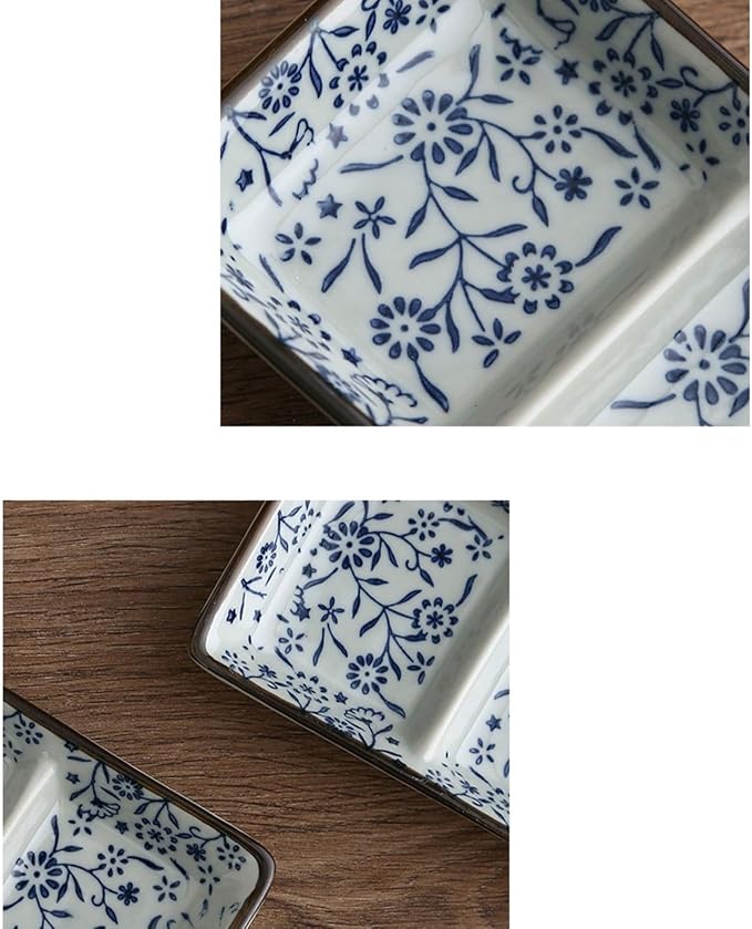 Appetizer Plates Double Compartment Dessert Plate Ceramic Chinese Seasoning Dish Commercial Barbecue Dipping Dish Sauce Dish for Condiment