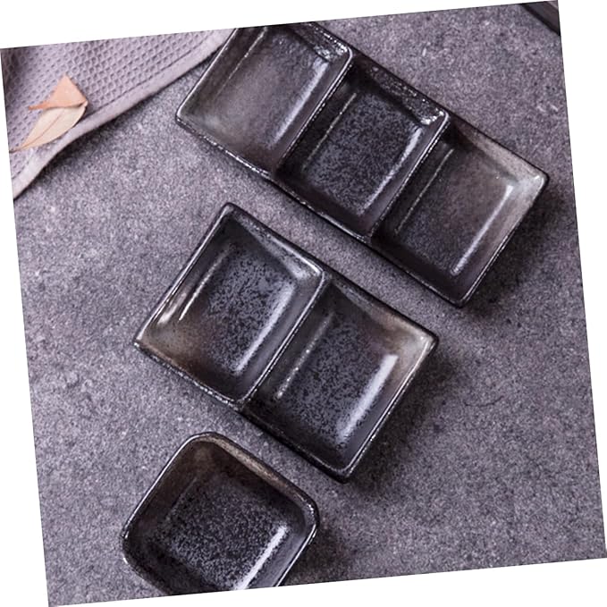 PRETYZOOM Ceramic Sauce Dish Retro Square Multi-Grid Appetizer Plate Kitchen Condiment Dish for Dipping Microwave Safe for Home Use