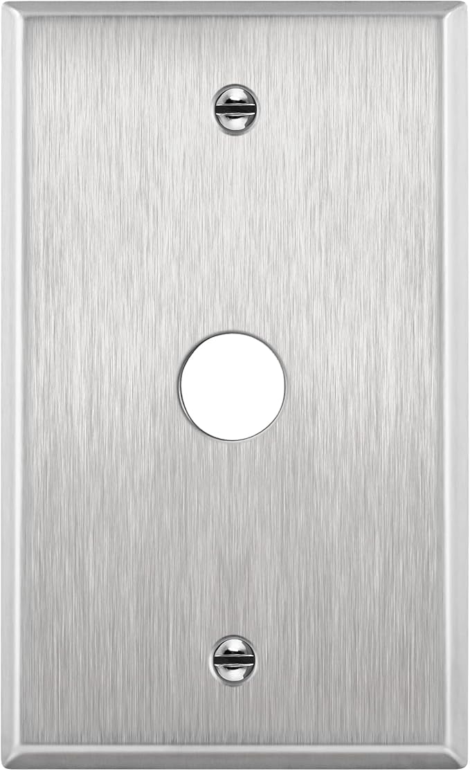 ENERLITES 0.625" Diameter Hole Phone Cable Metal Wall Plate, Corrosive Resistant, Size 1-Gang 4.50" x 2.76", 7761, 430 Stainless Steel, UL Listed, Silver