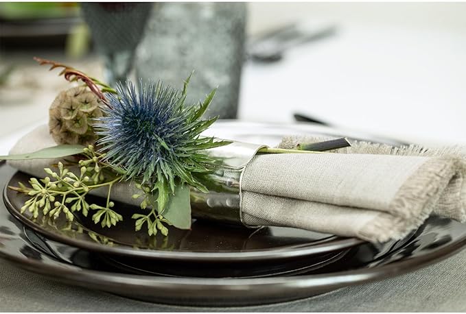 Solino Home Natural Linen Napkins Set of 4-100% Pure Linen Cloth Washable Dinner Napkins 20 x 20 Inch for Christmas, Holiday, New Year - Fringe