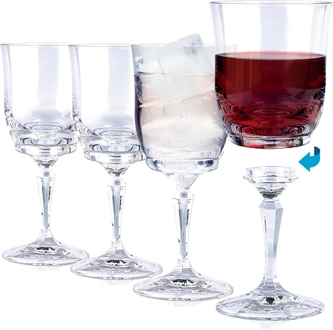 Twist off Stem 10 oz Clear Cut Premium ECOZEN, Clear Plastic, Dishwasher safe, Wine Glasses, Shatterproof, set of 4