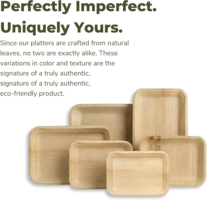 Koala love Bamboo Serving Tray and Platter Disposable Charcuterie Boards Plates and Party Platters Trays Compostable Wooden Food Platters Palm Leaf Dinner Catering Trays 10" x14" (10 pc)