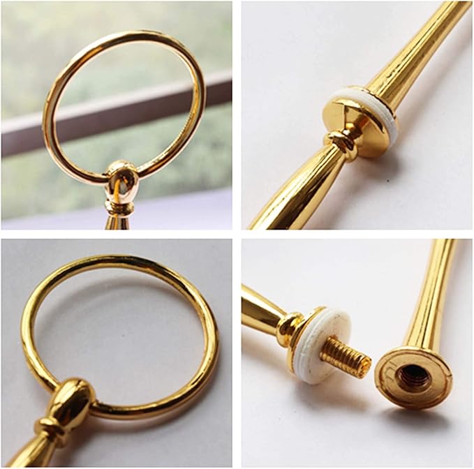 3 Tier Round Metal Cake Stand Holder Heavy Duty Fruit Plate Handle Fittings Hardware Rod (Golden Circle)