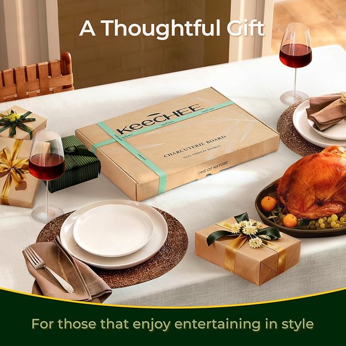 Charcuterie Boards Set of Christmas Gifts: Large Bamboo Cheese Board Set with Chalkboard Edge & Forks Set - Ideal for Housewarming Gift, Weddings, Bridal Showers, and Unique Gifts for Womem