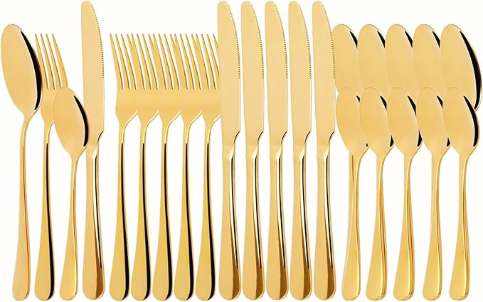 Flatware Serving Set, 24 Pieces Heavy Duty Stainless Steel Flatware Set Utensils Cutlery Tableware Set Including Steak Knife Fork and Spoon