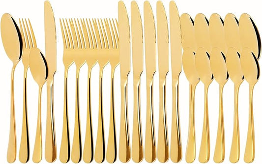 Flatware Serving Set, 24 Pieces Heavy Duty Stainless Steel Flatware Set Utensils Cutlery Tableware Set Including Steak Knife Fork and Spoon