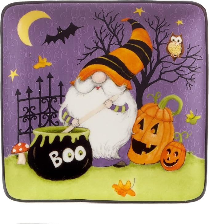 Certified International Halloween Gnomes 6" Canape/Luncheon Square Plates, Multicolor, Small, Set of 4 (Pack of 2)