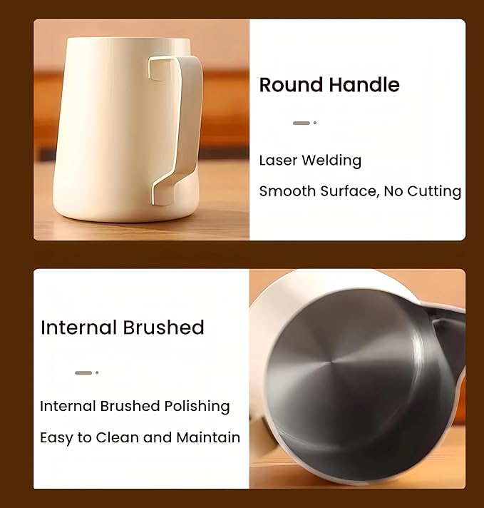Milk Frothing Pitcher,(600ml/20oz) Steaming Pitchers,Stainless Steel Milk Cup,Cappuccino Latte Art Coffee,Barista Steam Pitchers,Temperament White