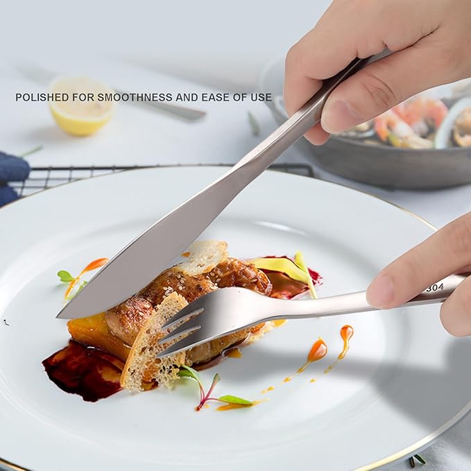 60-Piece Silverware,Service for 12，Japanese Creative Retro Western Stainless Steel Yanagi Knife, Fork and Spoon，Well Made，Dishwasher Safe，Ergonomic，Serving Set, Mirror Finish, Gift Box