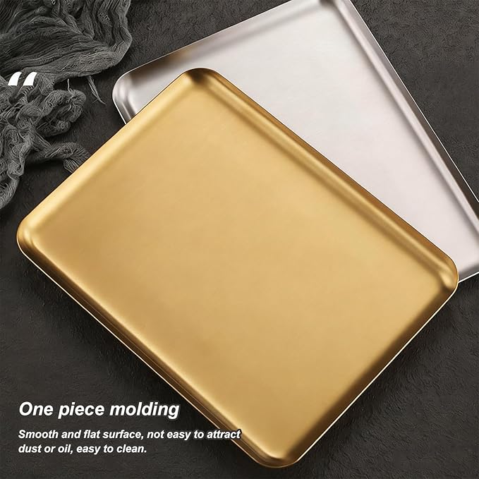 3 Pcs Small Serving Tray, Stainless Steel Coffee Table Tray, Wire Drawing Process, Beautiful and Understated, Waterproof and Durable(Gold,15x20CM/6x8IN)