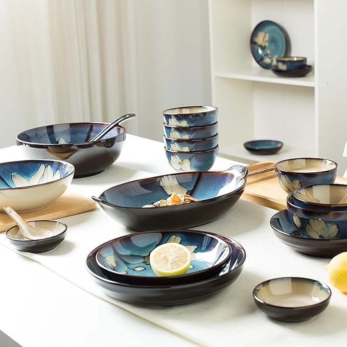 28 Piece Dinner Set Plate and Bowl Set for 6 People Vintage Tableware Service Sets Ceramic Dinner Set for Home Gift