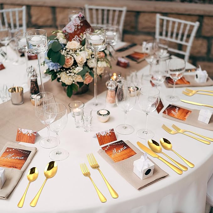 Dandat 300 Pcs Gold Silverware Set Stainless Steel Set with Dinner Forks Knife Spoon Dessert Forks Steak Knives Cutlery Flatware for 60 Guest Wedding Dinner Party Restaurant Home Holiday Party