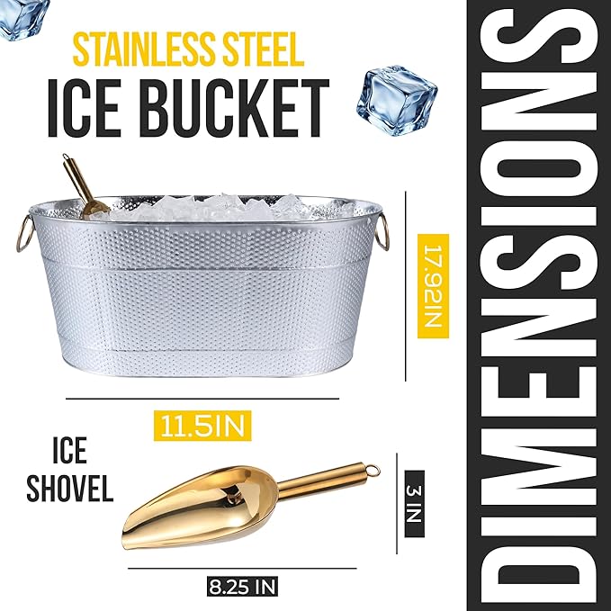 18” Stainless Steel Beverage Tub - 5 Gallon - Gold Handles & Shovel Included - Holds 30 Bottles & Stays Cold for Hours - Use as Wine Bottle Chiller to Beer Bucket Holder - Leak Proof (Gold)