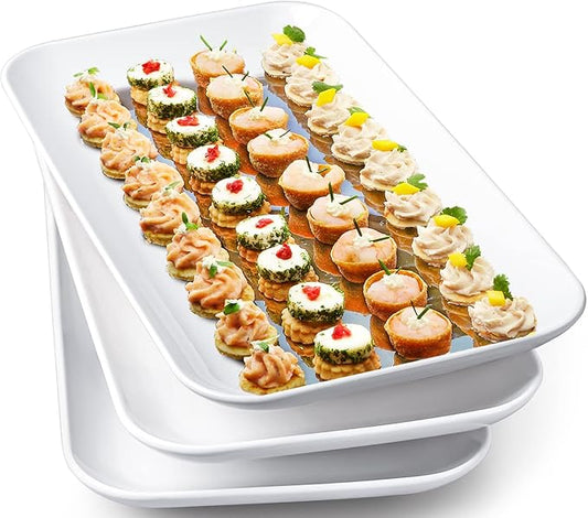 DELLING Large Serving Platter Set 14 inch Widened Large Serving Tray, White Rectangular Plates, Serving Platters for Entertaining, Serving Trays for Party, Oven Safe Dinnerware, Set of 3
