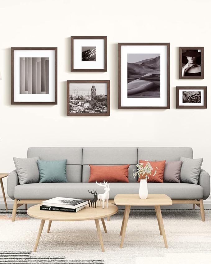 Egofine 8x10 Picture Frames Set of 4, Made of Solid Wood Covered by Plexiglass 4x6 and 5x7 with Mat or 8x10 without Mat, for Table Top Display and Wall Mounting Photo Frame Brown